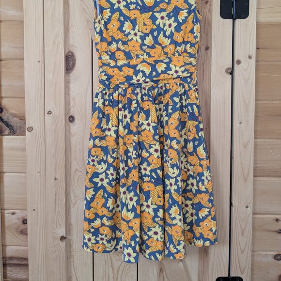 Mata Traders Floral Stretch Dress Womens Small Yellow Blue Orange Organic Cotton - Picture 9 of 10